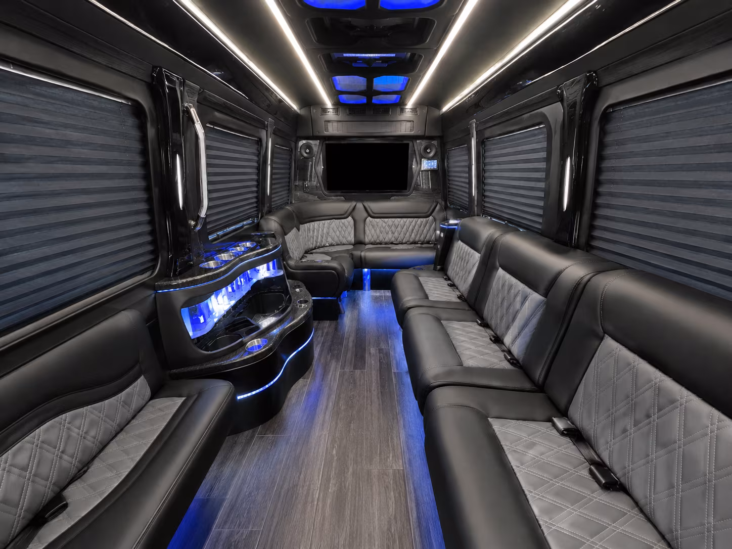 auburn 25 passenger party bus interior