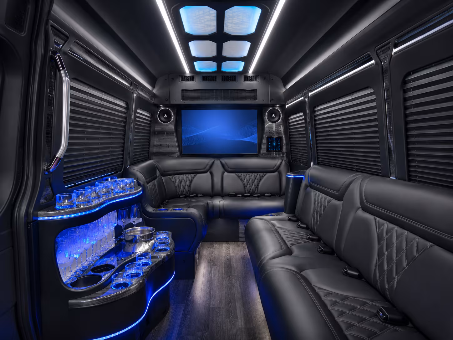 auburn 50 passenger party bus inside